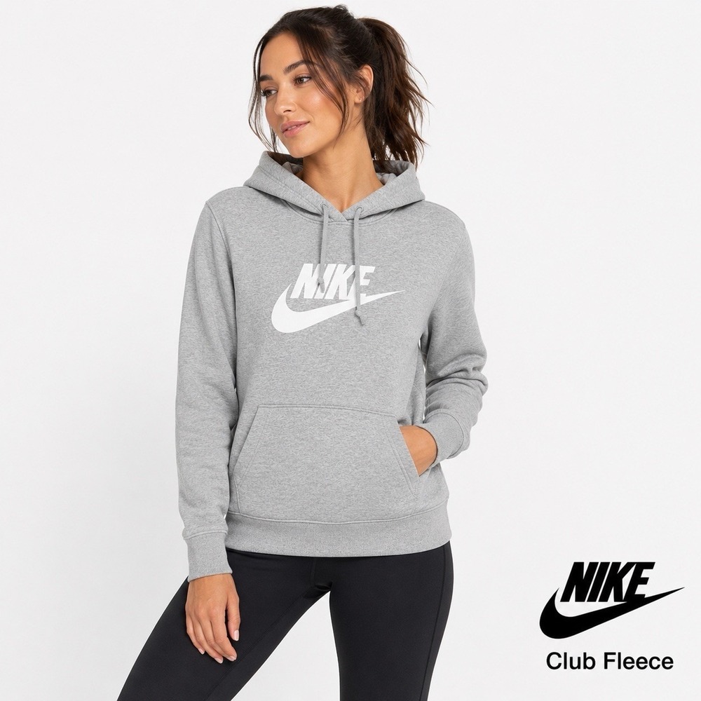 Nike Women's Club Fleece Pullover Hoodie Gray Small S DQ5775-063 Logo Sweatshirt